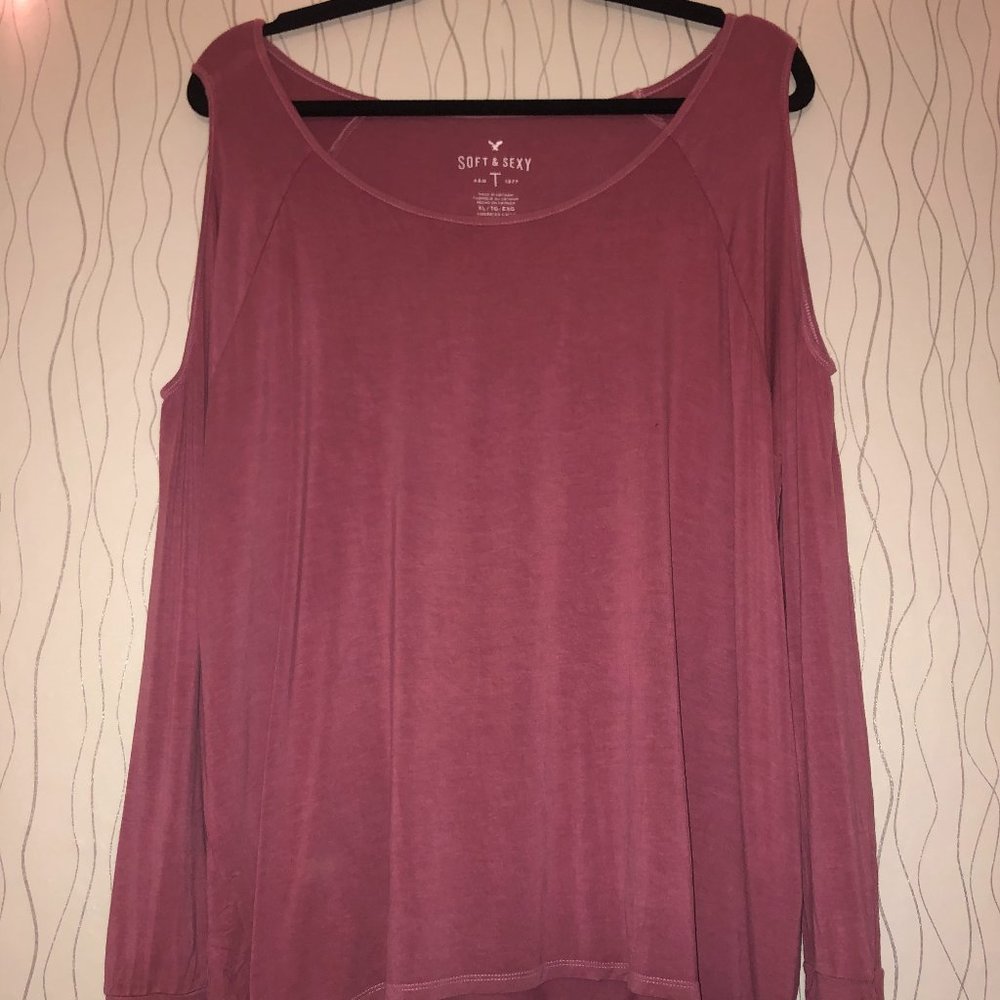 Long Sleeve Purple Open Shoulder Top